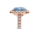 Rose gold Fancy Blue Radiant Cut Diamond Cushion Halo Ring with Pavé Band_5