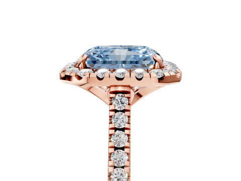 Rose gold Fancy Blue Radiant Cut Diamond Cushion Halo Ring with Pavé Band_5