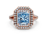 Rose gold Fancy Blue Radiant Cut Diamond Double Halo Ring with Pavé Band and Prong Setting_59