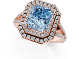 Rose gold Fancy Blue Radiant Cut Diamond Double Halo Ring with Pavé Band and Prong Setting_60
