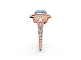 Rose gold Fancy Blue Radiant Cut Diamond Double Halo Ring with Pavé Band and Prong Setting_61