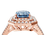 Rose gold Fancy Blue Radiant Cut Diamond Double Halo Ring with Pavé Band and Prong Setting_63