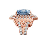 Rose gold Fancy Blue Radiant Cut Diamond Double Halo Ring with Pavé Band and Prong Setting_64