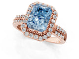 Rose gold Fancy Blue Radiant Cut Diamond Double Halo Ring with Split Shank and Four-Prong Setting_13