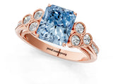 Rose gold Fancy Blue Radiant  Cut Diamond Engagement Ring with Bezel Set Round Side Stones and Prong Setting_50