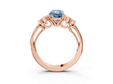 Rose gold Fancy Blue Radiant  Cut Diamond Engagement Ring with Bezel Set Round Side Stones and Prong Setting_52