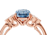 Rose gold Fancy Blue Radiant  Cut Diamond Engagement Ring with Bezel Set Round Side Stones and Prong Setting_53