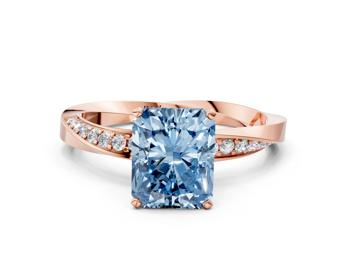 Rose gold Fancy Blue Radiant Cut Diamond Engagement Ring with Side Stone Accents and Four-Prong Setting_12