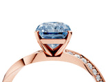 Rose gold Fancy Blue Radiant Cut Diamond Engagement Ring with Side Stone Accents and Four-Prong Setting_16