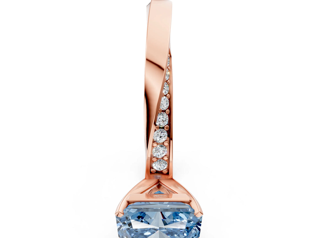 Rose gold Fancy Blue Radiant Cut Diamond Engagement Ring with Side Stone Accents and Four-Prong Setting_84