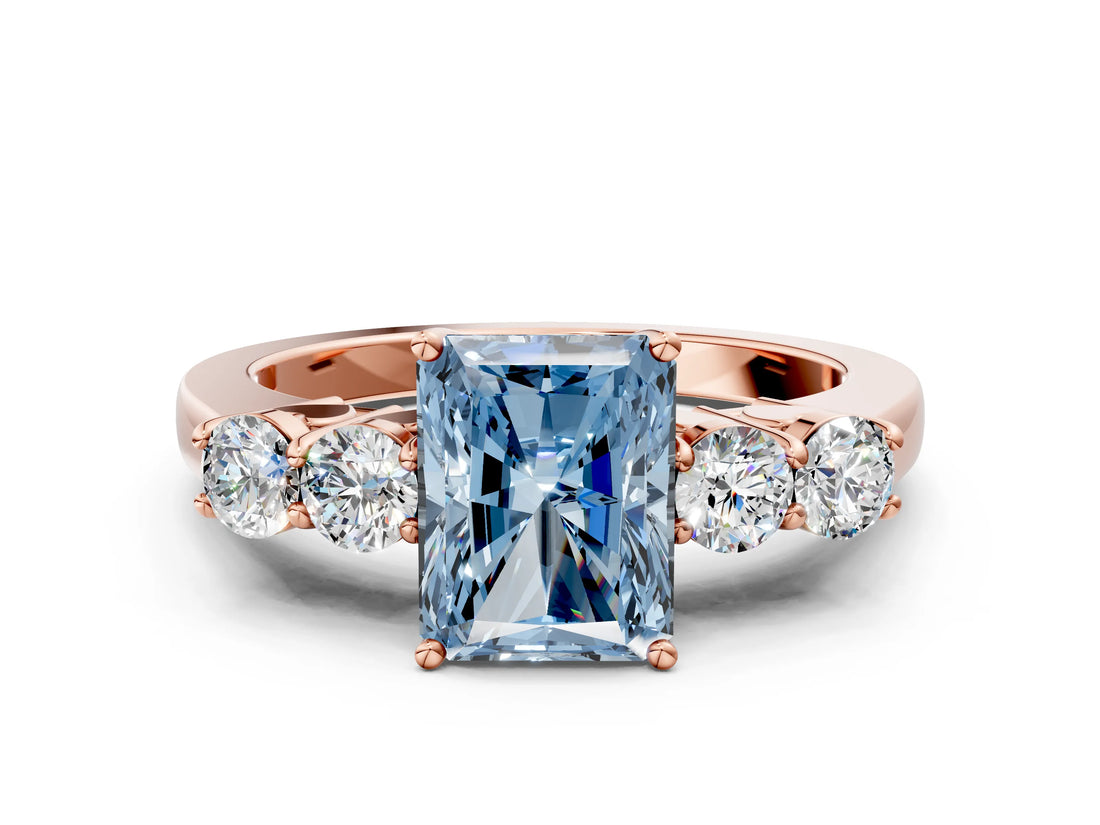 Rose gold Fancy Blue Radiant  Cut Diamond Five-Stone Prong Set White Gold Ring_32