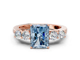 Rose gold Fancy Blue Radiant  Cut Diamond Five-Stone Prong Set White Gold Ring_32