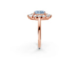 Rose gold Fancy Blue Radiant Cut Diamond Floral Double Halo Engagement Ring with Prong Setting_62