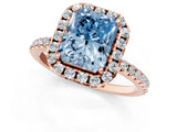 Rose gold Fancy Blue Radiant  Cut Diamond Floral Halo Engagement Ring with Pavé Band and Prong Setting_38