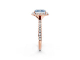 Rose gold Fancy Blue Radiant  Cut Diamond Floral Halo Engagement Ring with Pavé Band and Prong Setting_39