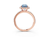 Rose gold Fancy Blue Radiant  Cut Diamond Floral Halo Engagement Ring with Pavé Band and Prong Setting_40