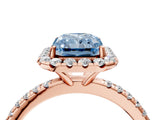 Rose gold Fancy Blue Radiant  Cut Diamond Floral Halo Engagement Ring with Pavé Band and Prong Setting_41