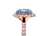 Rose gold Fancy Blue Radiant  Cut Diamond Floral Halo Engagement Ring with Pavé Band and Prong Setting_42