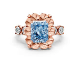 Rose gold Fancy Blue Radiant  Cut Diamond Floral Halo Engagement Ring with Shared Prong Setting 1