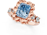 Rose gold Fancy Blue Radiant  Cut Diamond Floral Halo Engagement Ring with Shared Prong Setting 2