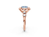 Rose gold Fancy Blue Radiant  Cut Diamond Floral Halo Engagement Ring with Shared Prong Setting 3