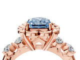 Rose gold Fancy Blue Radiant  Cut Diamond Floral Halo Engagement Ring with Shared Prong Setting 5