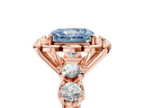 Rose gold Fancy Blue Radiant  Cut Diamond Floral Halo Engagement Ring with Shared Prong Setting