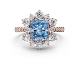 Rose gold Fancy Blue Radiant  Cut Diamond Floral Halo Pave Band with Prong Setting_37