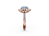 Rose gold Fancy Blue Radiant  Cut Diamond Floral Halo Pave Band with Prong Setting_39