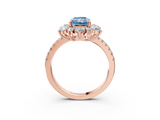 Rose gold Fancy Blue Radiant  Cut Diamond Floral Halo Pave Band with Prong Setting_40
