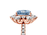 Rose gold Fancy Blue Radiant  Cut Diamond Floral Halo Pave Band with Prong Setting_42