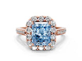 Rose gold Fancy Blue Radiant Cut Diamond Floral Halo Ring with Pavé Band and Prong Setting_3