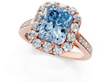 Rose gold Fancy Blue Radiant Cut Diamond Floral Halo Ring with Pavé Band and Prong Setting_4
