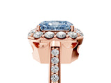Rose gold Fancy Blue Radiant Cut Diamond Floral Halo Ring with Pavé Band and Prong Setting_8