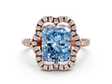 Rose gold Fancy Blue Radiant Cut Diamond Floral Halo Split Shank Prong Setting Ring