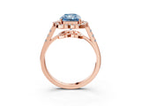 Rose gold Fancy Blue Radiant Cut Diamond Floral Halo Split Shank Prong Setting Ring_3