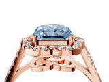 Rose gold Fancy Blue Radiant Cut Diamond Floral Halo Split Shank Prong Setting Ring_4