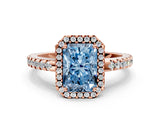 Rose gold Fancy Blue Radiant Cut Diamond Halo Engagement Ring with Pavé Band and Prong Setting_27