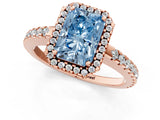 Rose gold Fancy Blue Radiant Cut Diamond Halo Engagement Ring with Pavé Band and Prong Setting_28