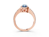 Rose gold Fancy Blue Radiant Cut Diamond Halo Engagement Ring with Pavé Band and Prong Setting_30