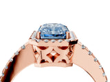 Rose gold Fancy Blue Radiant Cut Diamond Halo Engagement Ring with Pavé Band and Prong Setting_31