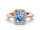 Rose gold Fancy Blue Radiant  Cut Diamond Halo Engagement Ring with Split Shank and Four-Prong Setting_90