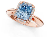 Rose gold Fancy Blue Radiant  Cut Diamond Halo Engagement Ring with Split Shank and Four-Prong Setting_91