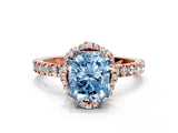 Rose gold Fancy Blue Radiant Cut Diamond Halo Pave Band with Four-Prong Setting_3
