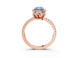 Rose gold Fancy Blue Radiant Cut Diamond Halo Pave Band with Four-Prong Setting_6