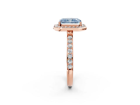 Rose gold Fancy Blue Radiant Cut Diamond Halo Ring with Bezel Frame and Pavé Band_2