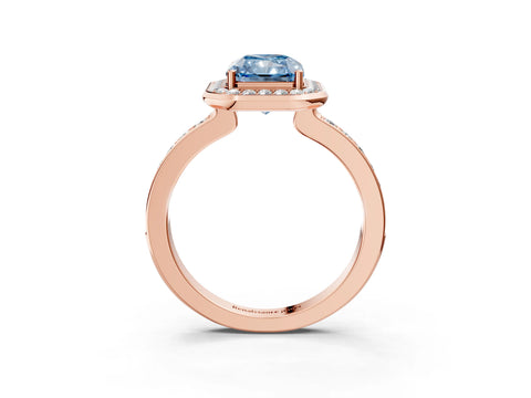 Rose gold Fancy Blue Radiant Cut Diamond Halo Ring with Bezel Frame and Pavé Band_3