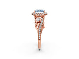 Rose gold Fancy Blue Radiant Cut Diamond Halo Ring with Milgrain Pavé Band and Four-Prong Setting_56