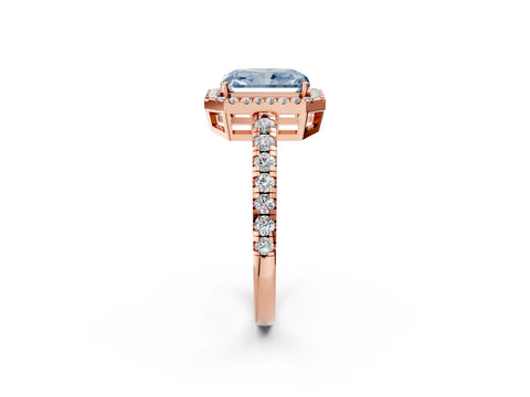 Rose gold Fancy Blue Radiant Cut Diamond Halo Ring with Pavé Band and Four-Prong Setting_2