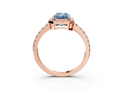 Rose gold Fancy Blue Radiant Cut Diamond Halo Ring with Pavé Band and Four-Prong Setting_3